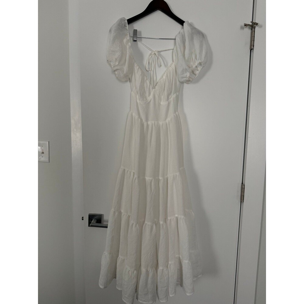 Princess Polly White Puff Sleeve Tiered Maxi Dress - Small